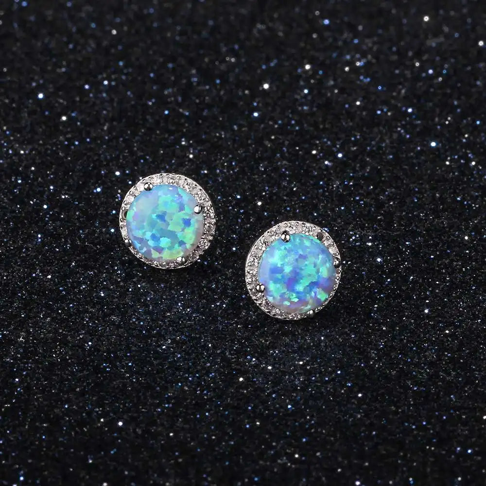 10mm Blue Opal Stone 925 Sterling Silver Stud Earrings Ocean Style Fashion Earrings for Women Gift for Her (Jewelora EA102018)