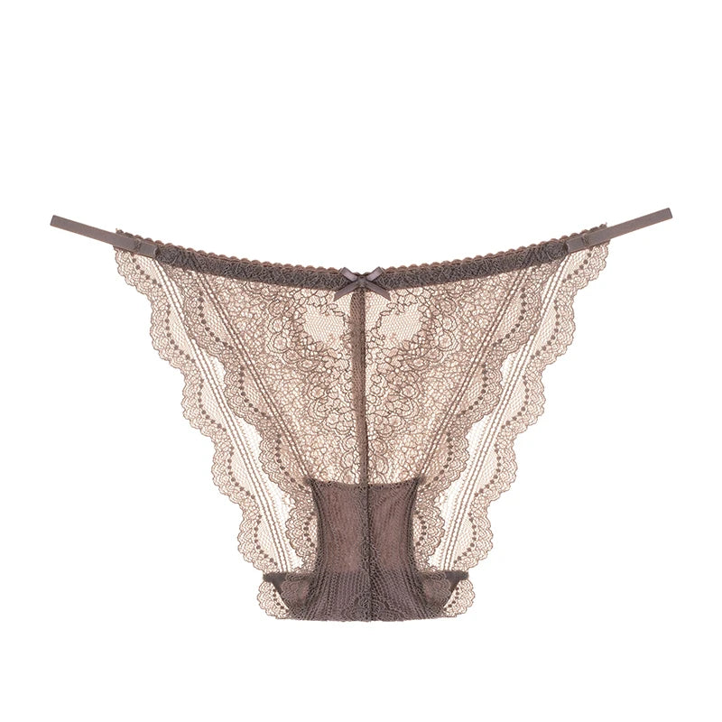 Floral Embroidered Lace Sexy Thong Transparent Underwear Low Waist Temptation Hollow Out Panties String Seamless Briefs