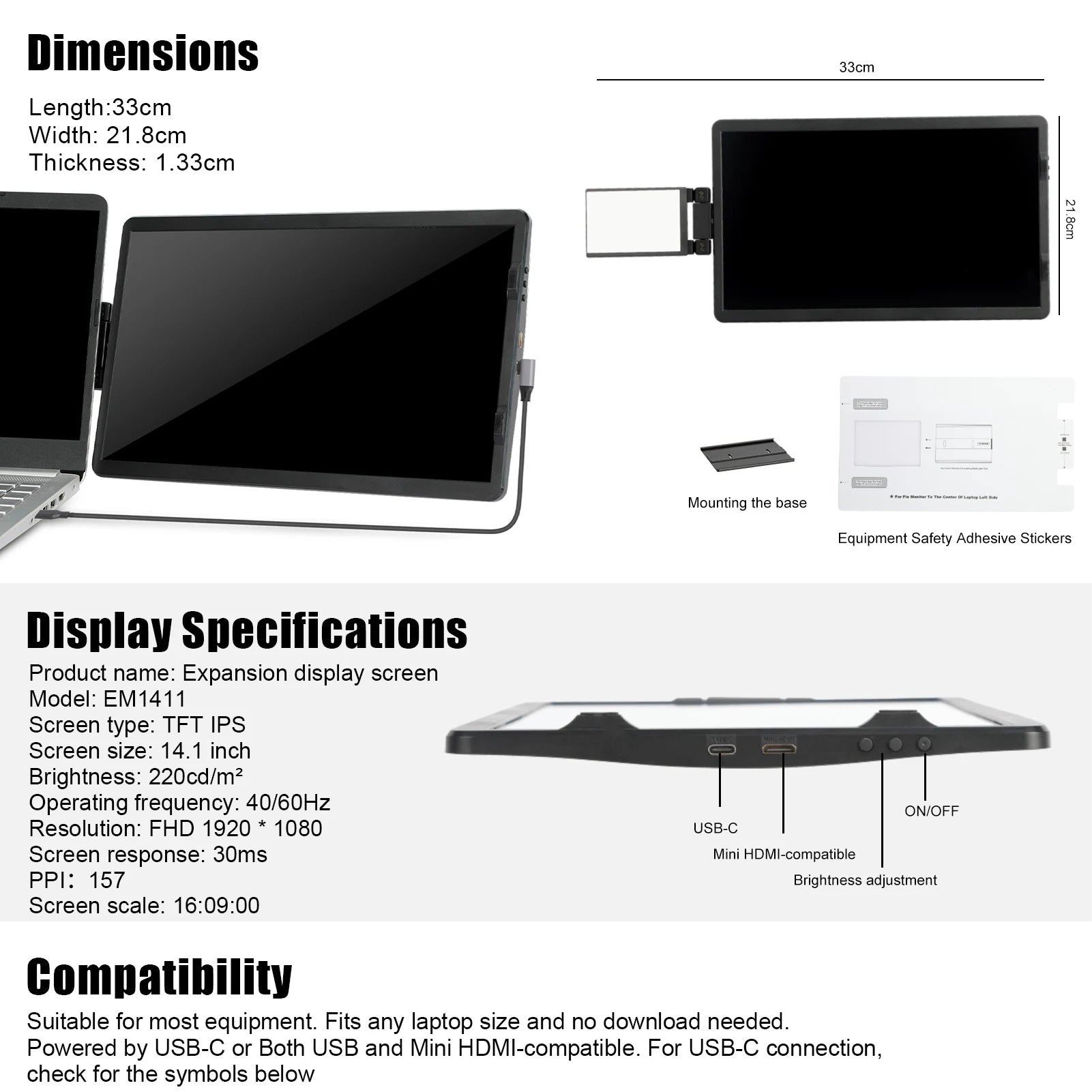 14 6 Inch LCD Laptop Monitor Foldable Screen For Conference Office Type C Computer Phone Switch PS4/5 Gaming Monitor Panel