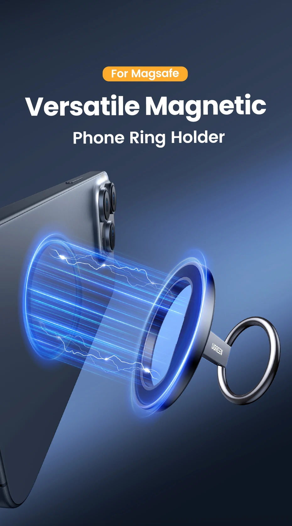 UGREEN Magnetic Phone Ring Holder For Magsafe iPhone 15 14 13 Pro Xiaomi Samsung Huawei Aluminum 360° Rotation MobilePhone Stand