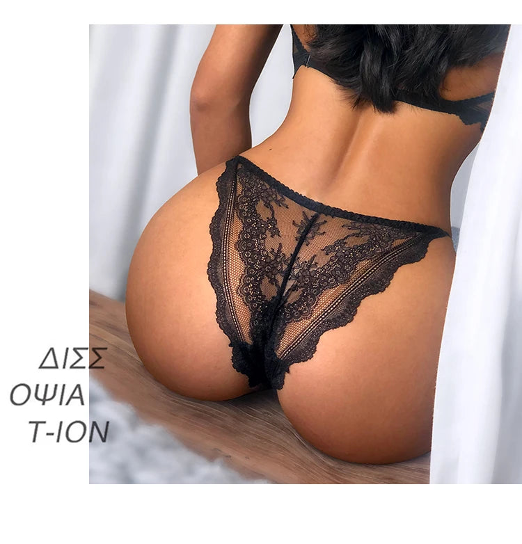 Floral Embroidered Lace Sexy Thong Transparent Underwear Low Waist Temptation Hollow Out Panties String Seamless Briefs