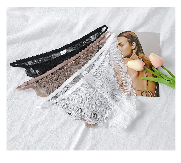 Floral Embroidered Lace Sexy Thong Transparent Underwear Low Waist Temptation Hollow Out Panties String Seamless Briefs