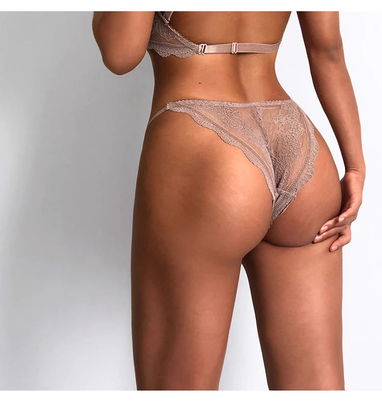Floral Embroidered Lace Sexy Thong Transparent Underwear Low Waist Temptation Hollow Out Panties String Seamless Briefs