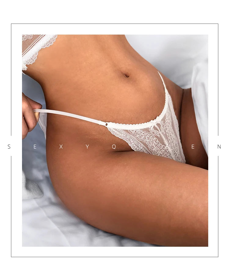 Floral Embroidered Lace Sexy Thong Transparent Underwear Low Waist Temptation Hollow Out Panties String Seamless Briefs