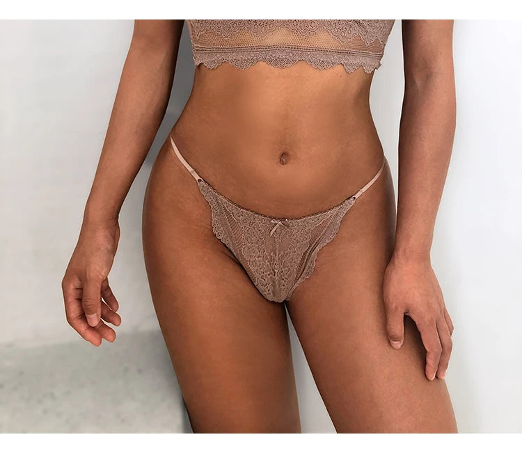Floral Embroidered Lace Sexy Thong Transparent Underwear Low Waist Temptation Hollow Out Panties String Seamless Briefs