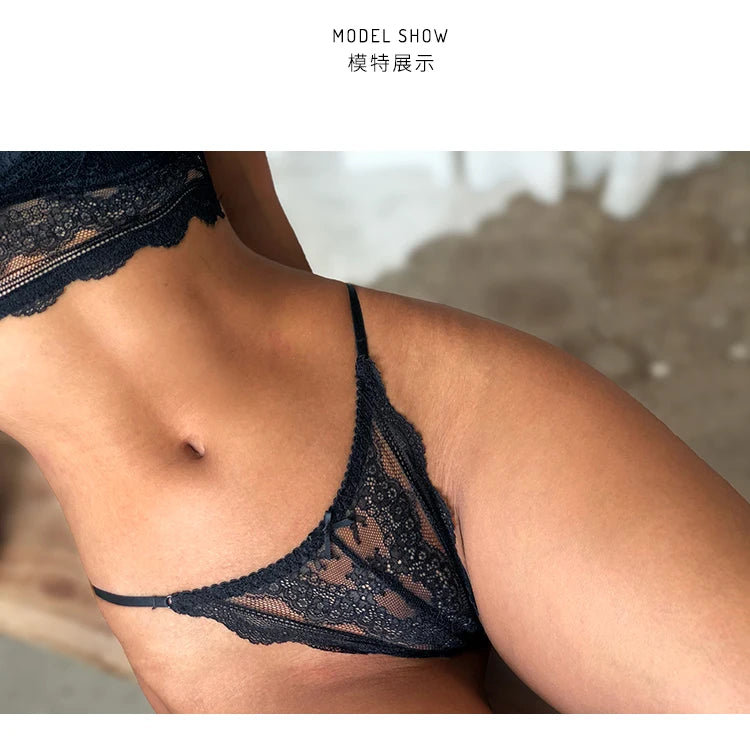 Floral Embroidered Lace Sexy Thong Transparent Underwear Low Waist Temptation Hollow Out Panties String Seamless Briefs