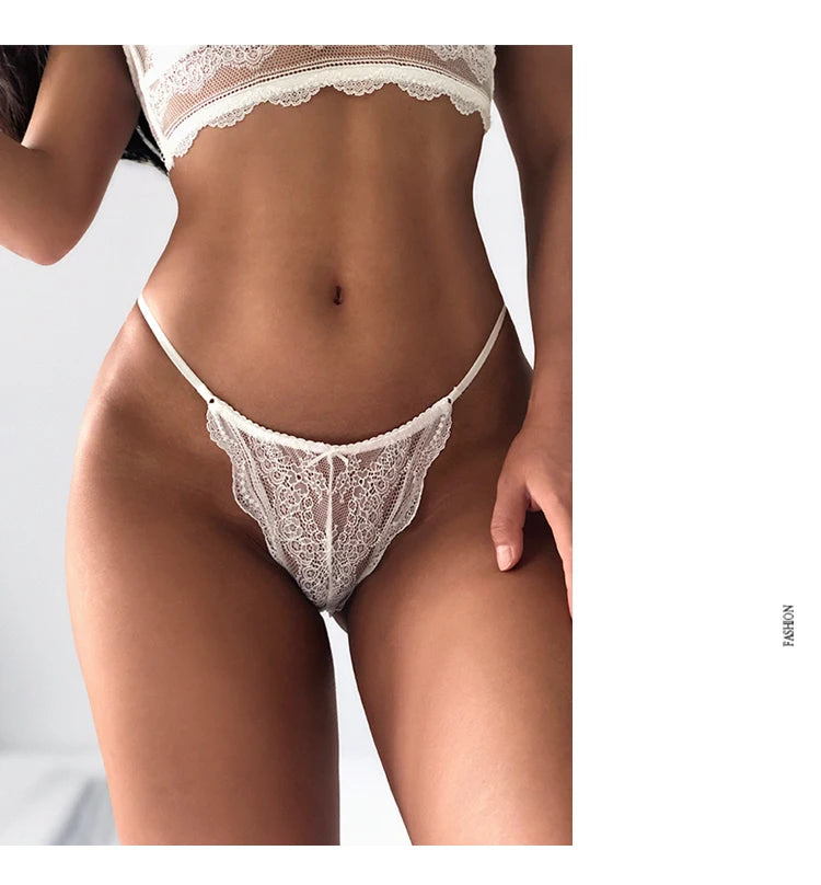 Floral Embroidered Lace Sexy Thong Transparent Underwear Low Waist Temptation Hollow Out Panties String Seamless Briefs
