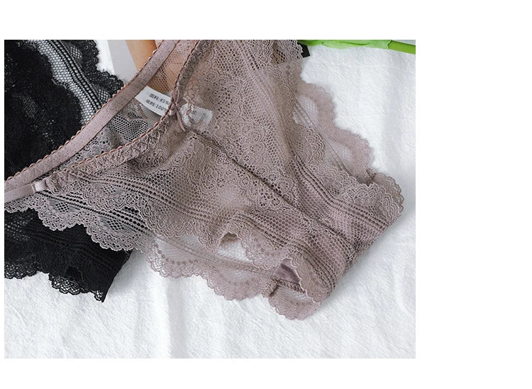 Floral Embroidered Lace Sexy Thong Transparent Underwear Low Waist Temptation Hollow Out Panties String Seamless Briefs