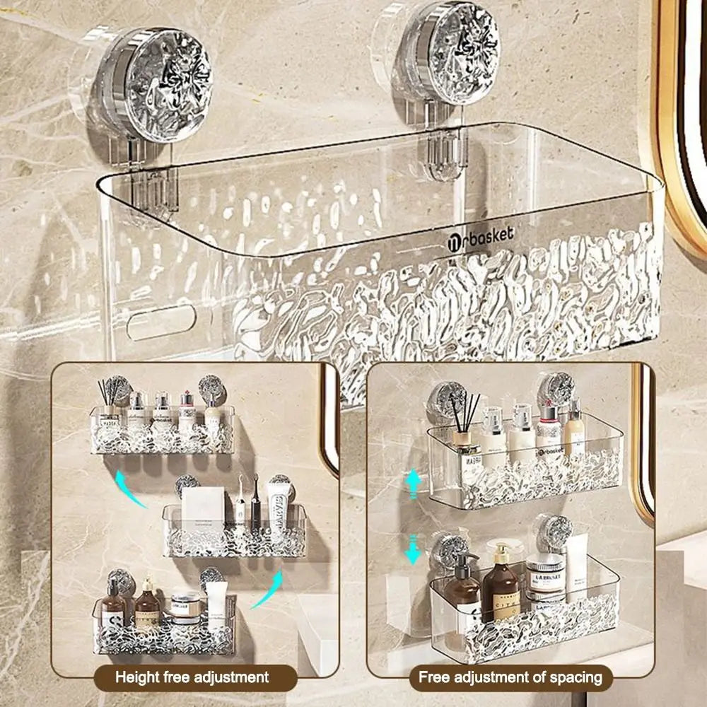Plastic Shower Suction Cup Shelf Glacier Pattern Transparent Wall Storage Rack Punch Free Draining Basket Holder Bathroom