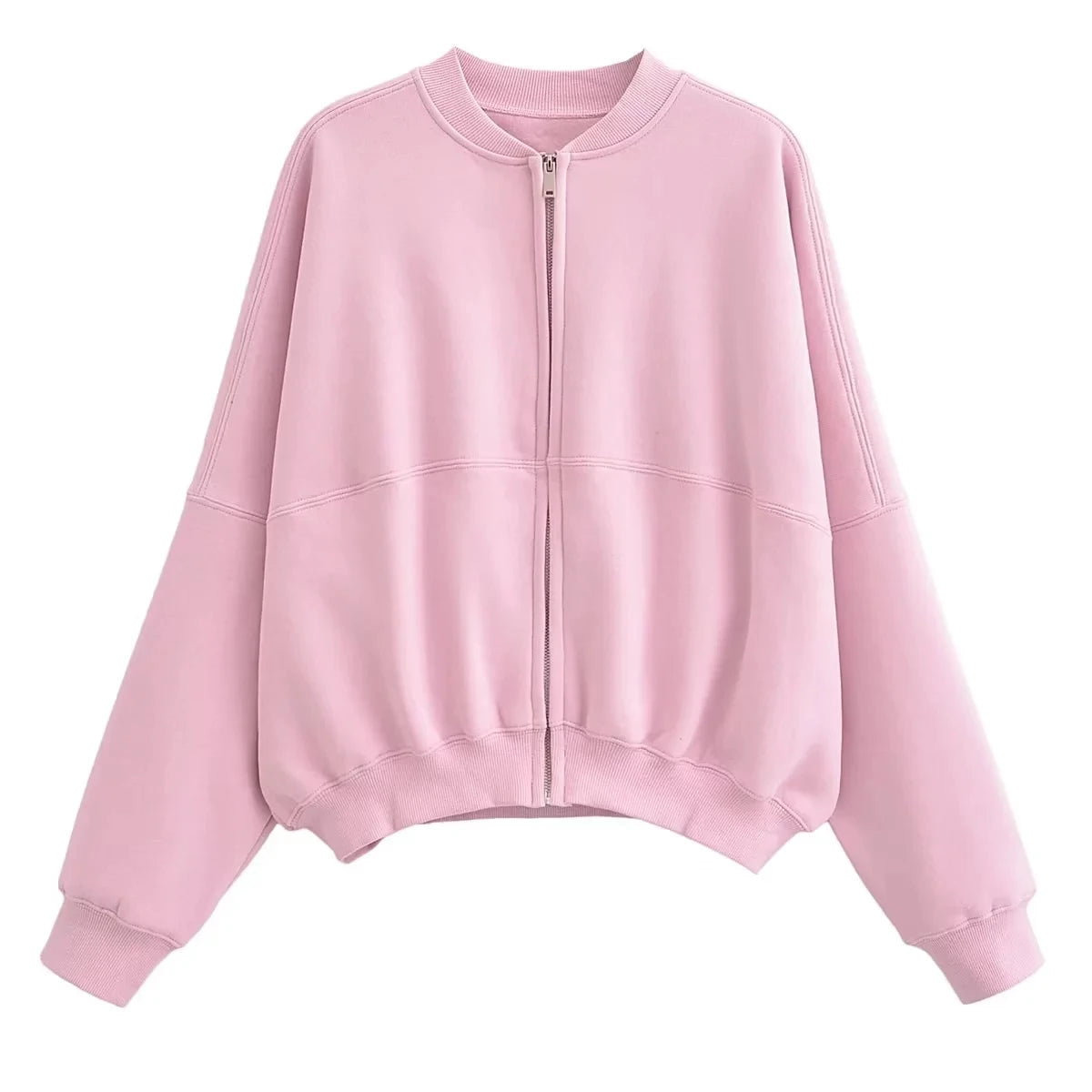 TRAFZA 2023 Women Sets Casual Solid Bomber Jackets Long Sleeve Zipper Sweatshirt Coat + Elastic Waist Pant Elegant Solid Suit