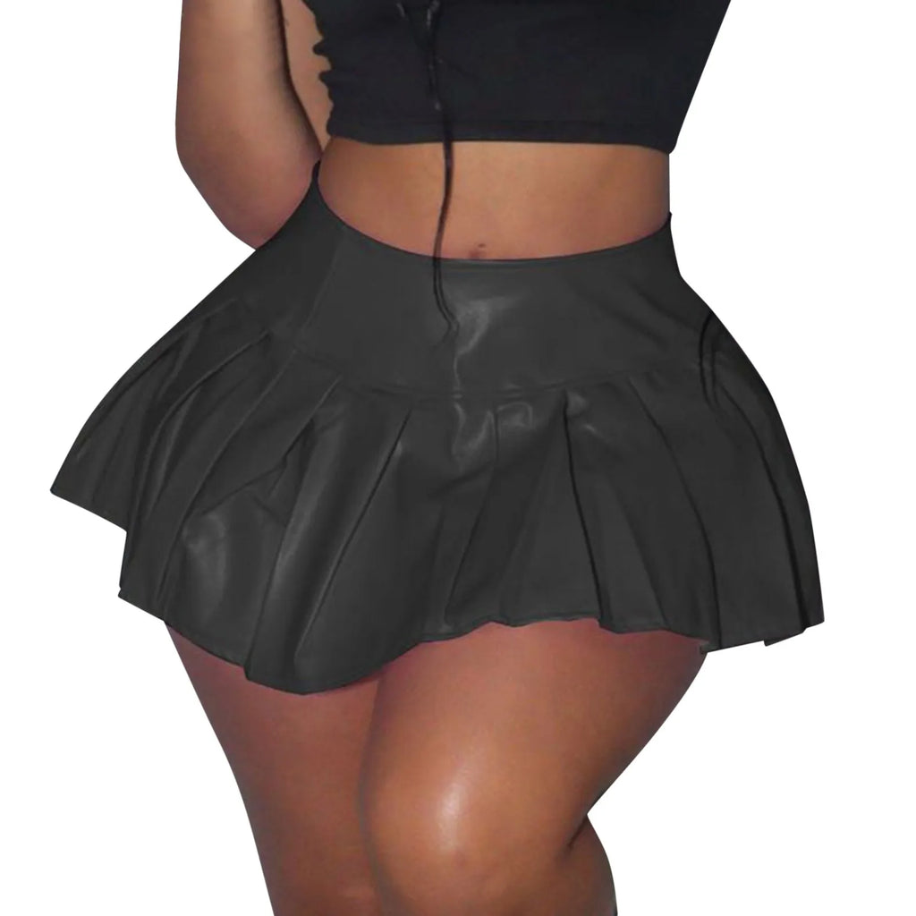 Plaid Skirt Women's Pleated Leather Skirt Basic Solid Versatile Stretchy Informal Skirt Women Tennis Skirt