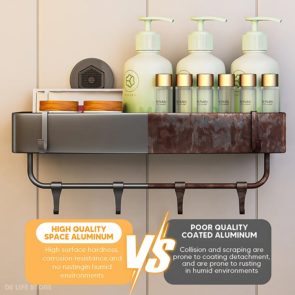 Bathroom Shelf With Suction Cup Aluminum Corner Shelf Without Drilling Wall-Mounted Gray Bathroom Organizer Bathroom Accessories