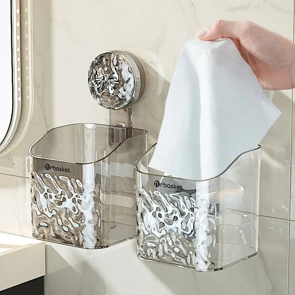 Plastic Shower Suction Cup Shelf Glacier Pattern Transparent Wall Storage Rack Punch Free Draining Basket Holder Bathroom