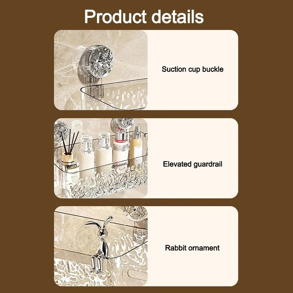 Plastic Shower Suction Cup Shelf Glacier Pattern Transparent Wall Storage Rack Punch Free Draining Basket Holder Bathroom