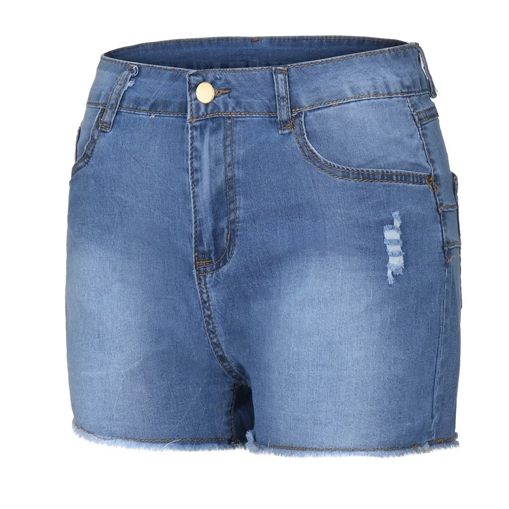 New In Summer Womens Jeans Shorts Jeans Short Length High Waisted Broken Denim Shorts Ripped Jeans High Waisted Hotpant Shorts
