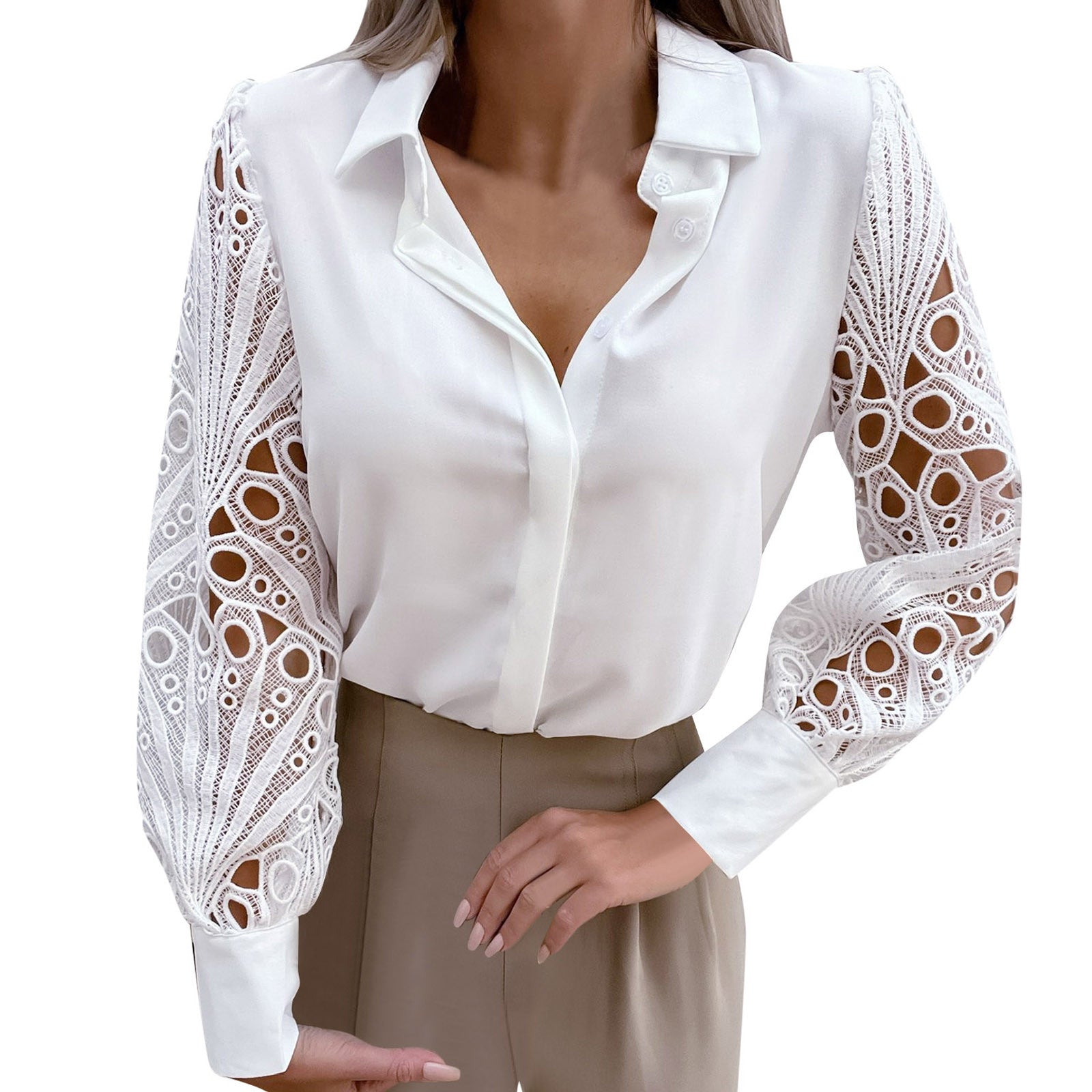 Black OL Blouse Women 2023 New Elegant Lace Hollow Out  Vintage Button Up Shirts Top Long Sleeve Mesh Design Tops Femme Shirts