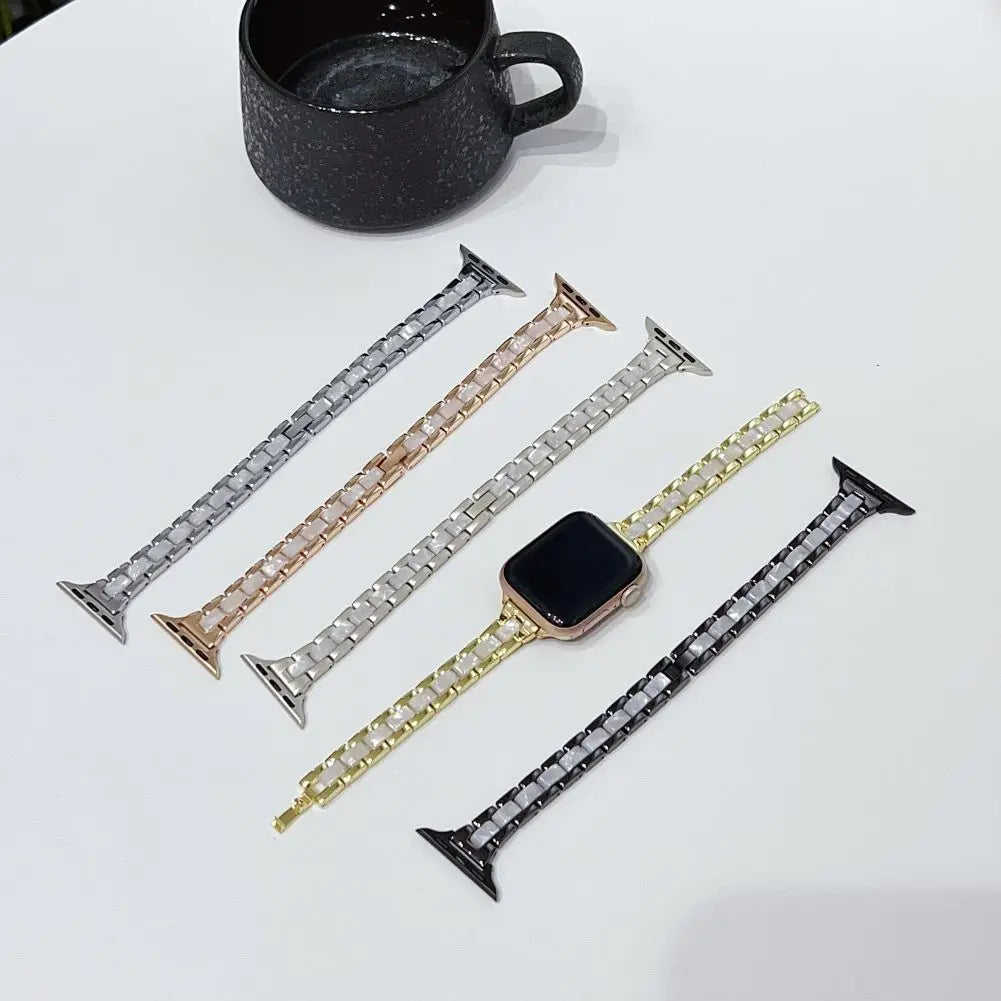 Stainless Steel Metal Resin Smart Watch Band, 14mm Width, Luxury Chain, Apple Watch Ultra, 9, 8, 7, 6, 41mm, 45mm, 40mm, 44mm