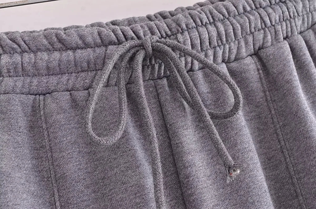 TRAFZA 2023 Women Sets Casual Solid Bomber Jackets Long Sleeve Zipper Sweatshirt Coat + Elastic Waist Pant Elegant Solid Suit