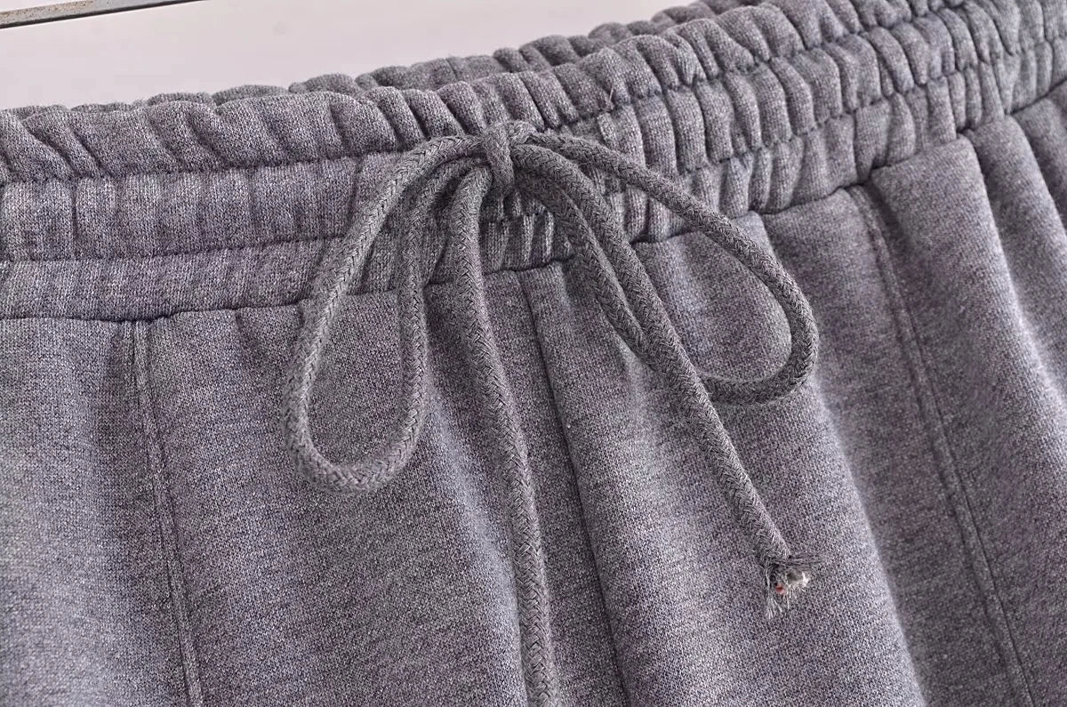 TRAFZA 2023 Women Sets Casual Solid Bomber Jackets Long Sleeve Zipper Sweatshirt Coat + Elastic Waist Pant Elegant Solid Suit