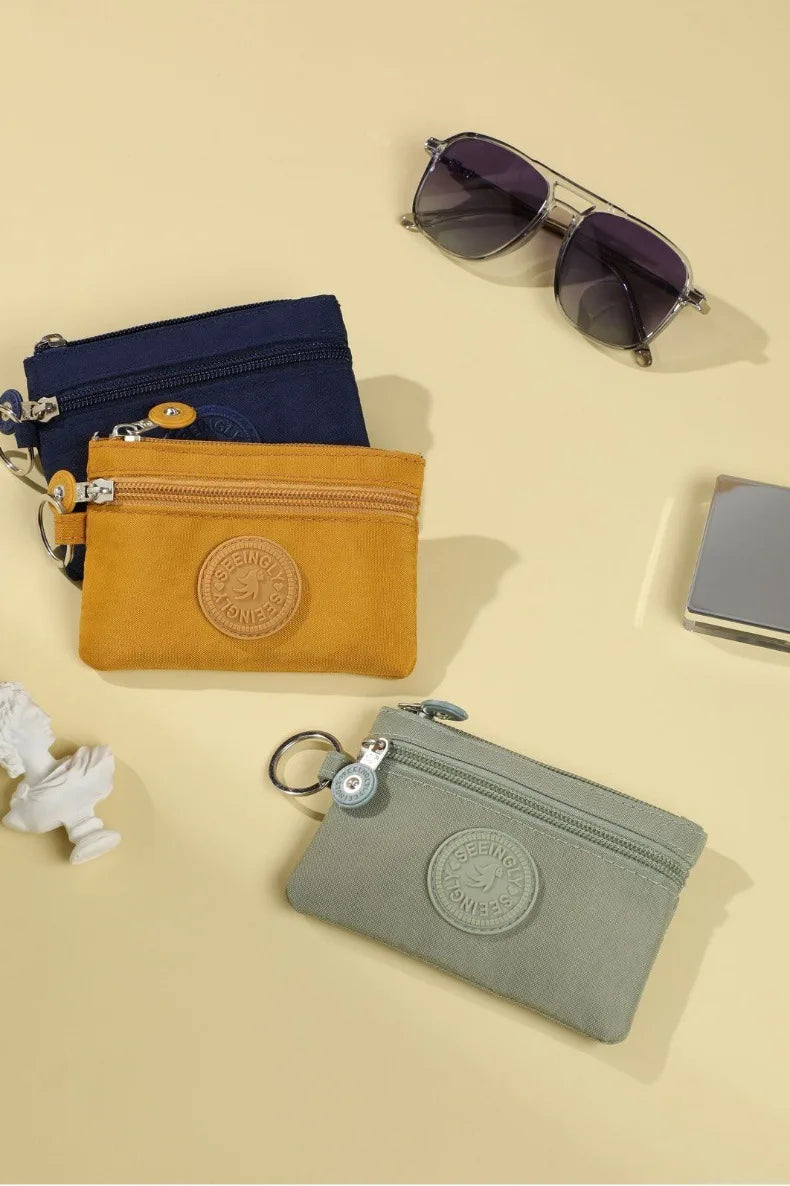 Fashion Small Canvas Coin Purses for Kids with Card Holder and Earphone Pocket Students Bus ID Credit Card Holder Storage Bags