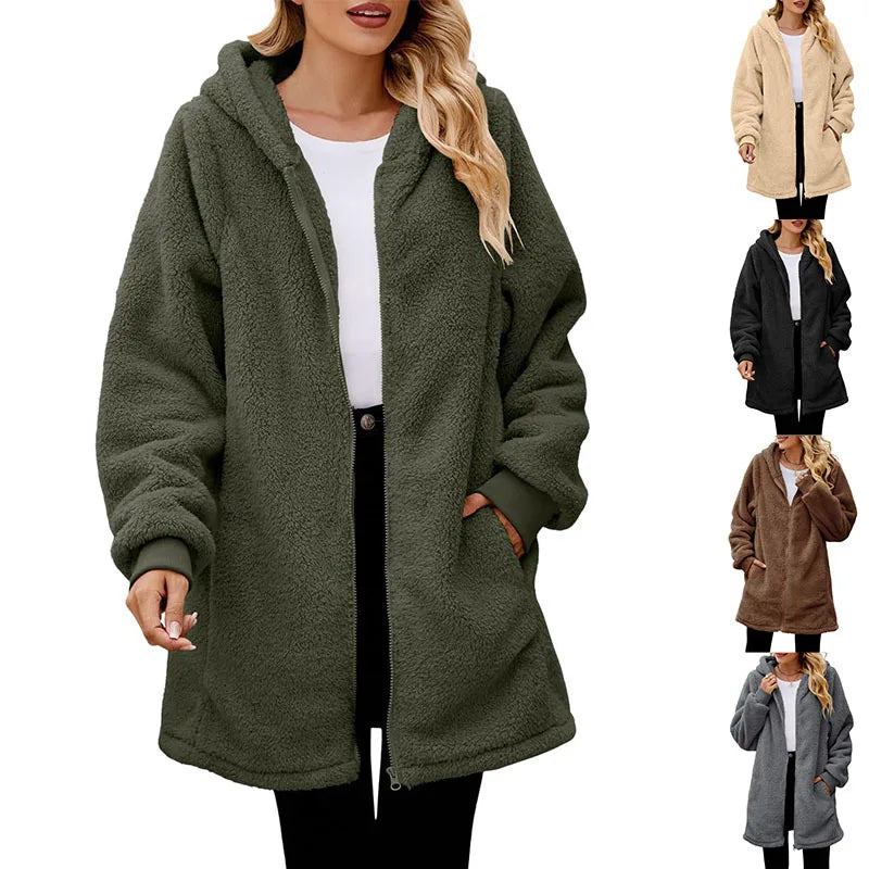 Women Causal Winter Overcoat Female Plus Sizes Hooded Pocket Cap Coat Outerwear Zipper Elegant Jacket Casco Feminino
