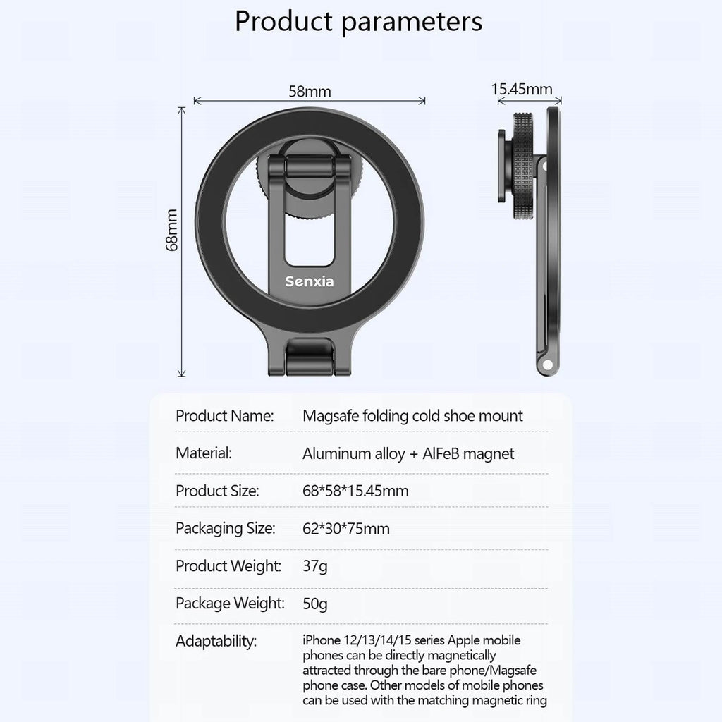 Magnetic Magsafe Phone Holder Mount Folding Cold Shoe Metal Phone Holder Horizontal Vertical Shooting for Camera Monitor Tripod