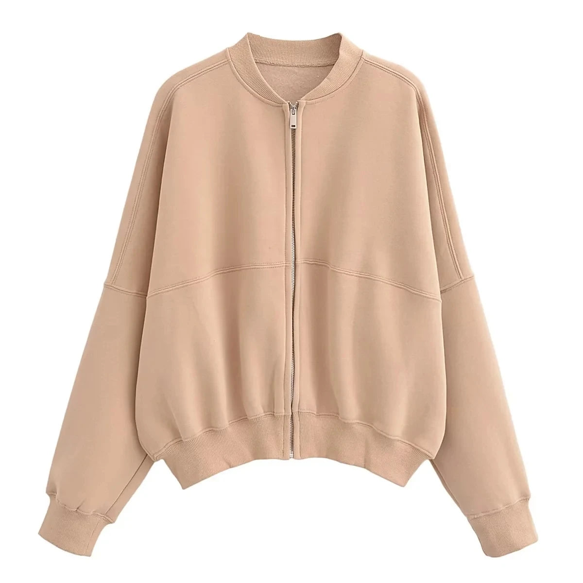 TRAFZA 2023 Women Sets Casual Solid Bomber Jackets Long Sleeve Zipper Sweatshirt Coat + Elastic Waist Pant Elegant Solid Suit