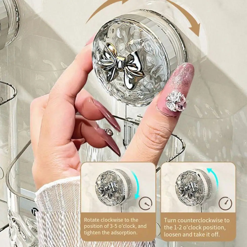 Plastic Shower Suction Cup Shelf Glacier Pattern Transparent Wall Storage Rack Punch Free Draining Basket Holder Bathroom
