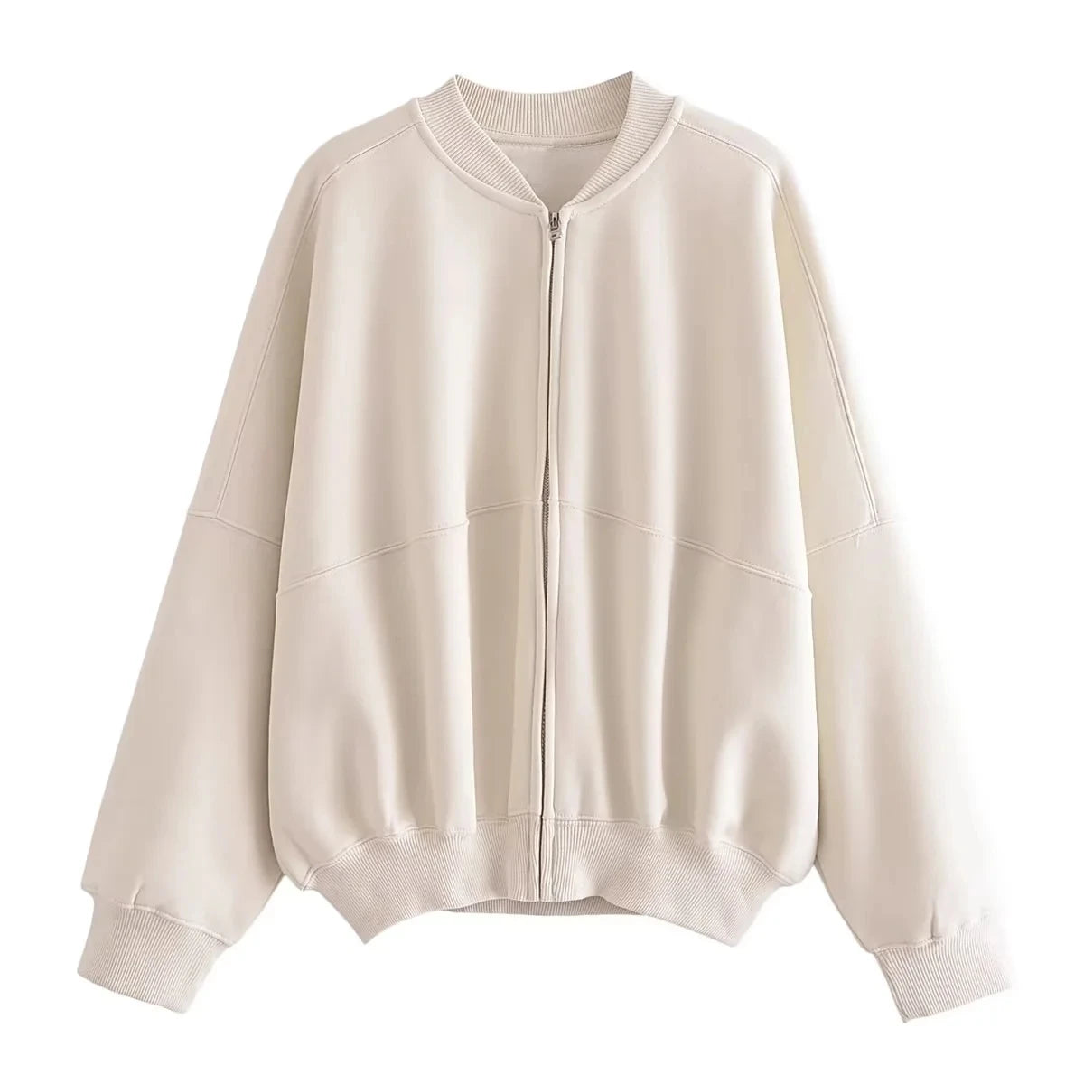 TRAFZA 2023 Women Sets Casual Solid Bomber Jackets Long Sleeve Zipper Sweatshirt Coat + Elastic Waist Pant Elegant Solid Suit
