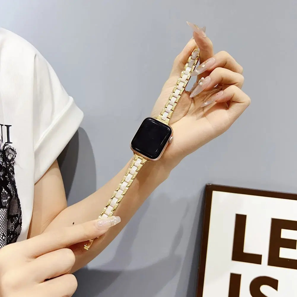 Stainless Steel Metal Resin Smart Watch Band, 14mm Width, Luxury Chain, Apple Watch Ultra, 9, 8, 7, 6, 41mm, 45mm, 40mm, 44mm