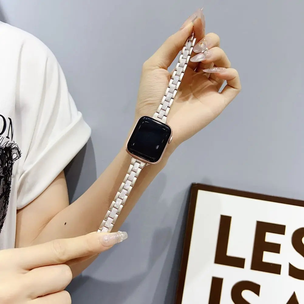 Stainless Steel Metal Resin Smart Watch Band, 14mm Width, Luxury Chain, Apple Watch Ultra, 9, 8, 7, 6, 41mm, 45mm, 40mm, 44mm