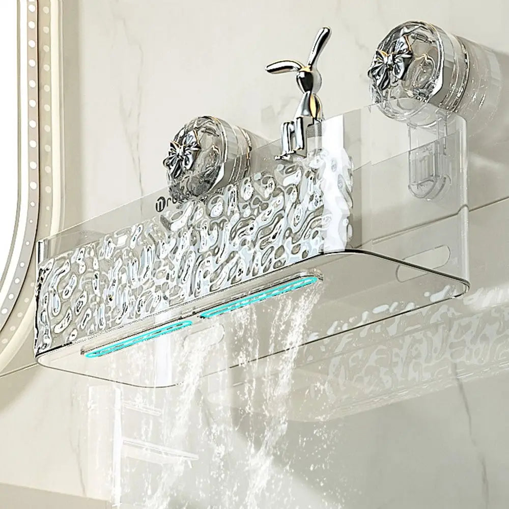 Plastic Shower Suction Cup Shelf Glacier Pattern Transparent Wall Storage Rack Punch Free Draining Basket Holder Bathroom