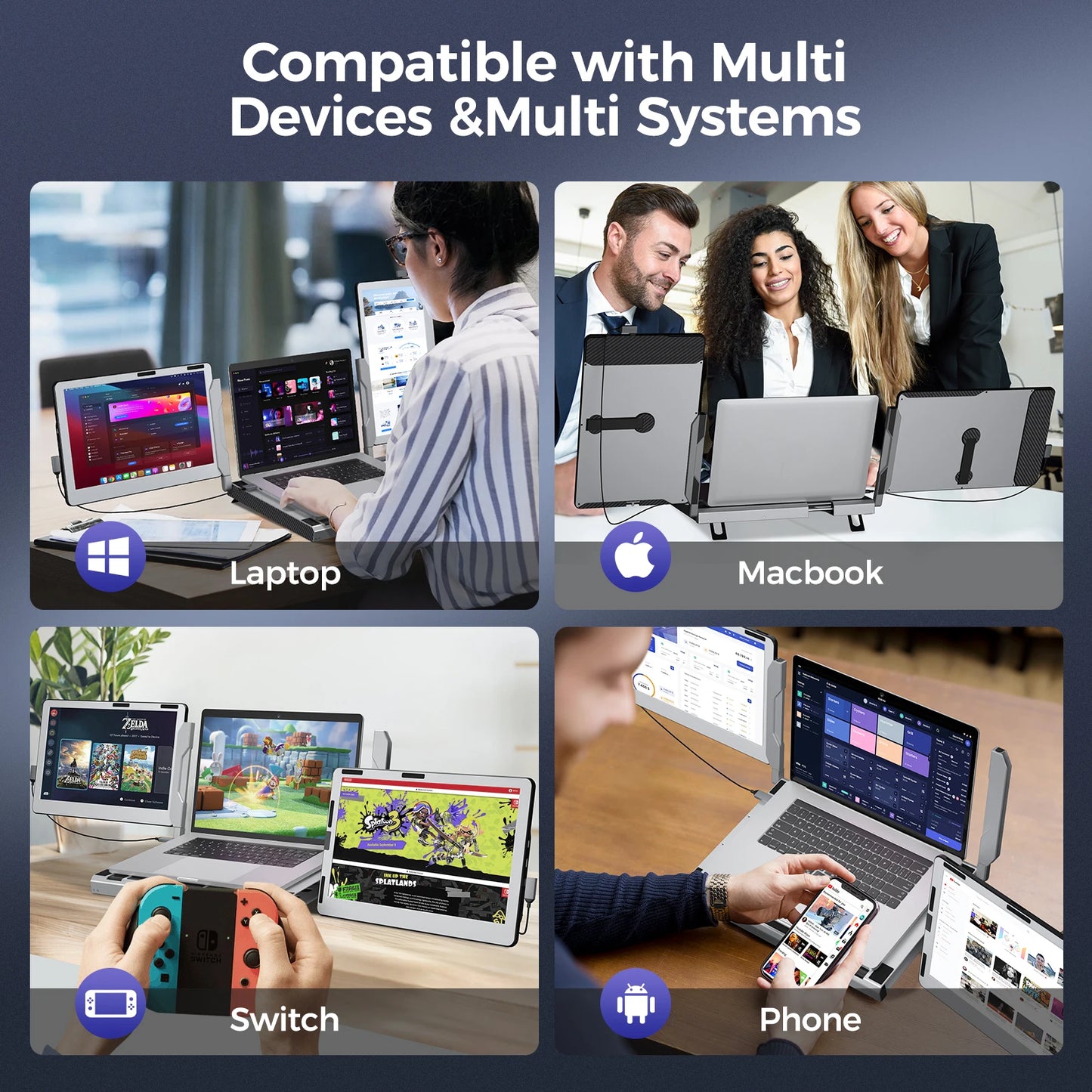 14inch FHD Triple Portable Monitor for Laptop Extender Display Dual Foldable Extended Display IPS Screen 1920x1080