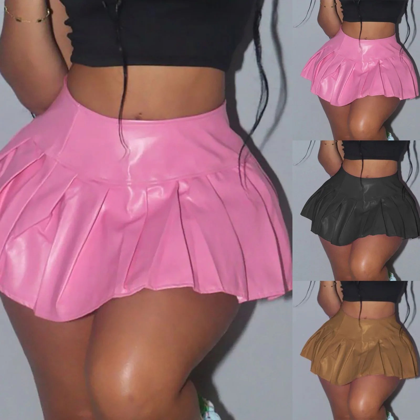 Plaid Skirt Women's Pleated Leather Skirt Basic Solid Versatile Stretchy Informal Skirt Women Tennis Skirt