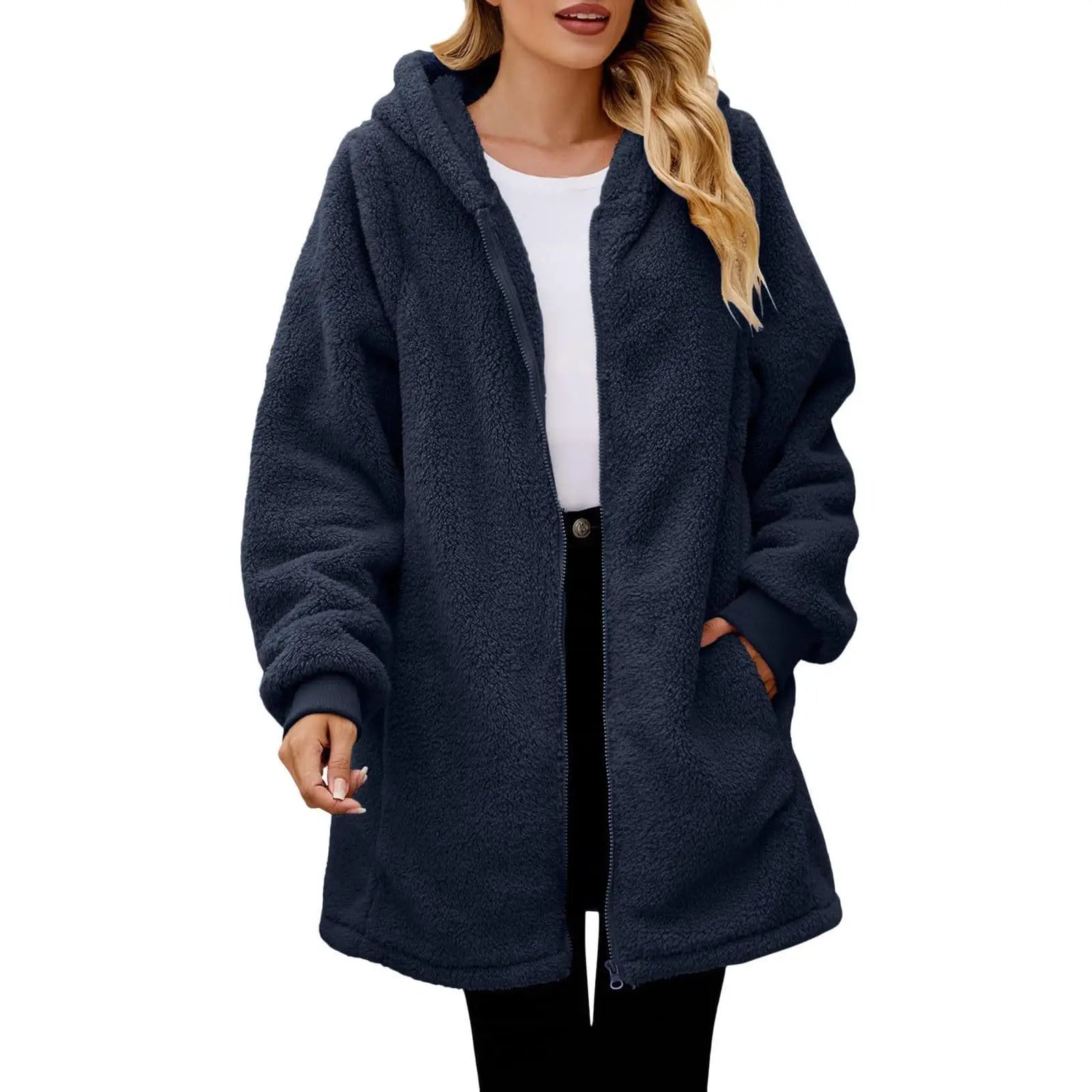 Women Causal Winter Overcoat Female Plus Sizes Hooded Pocket Cap Coat Outerwear Zipper Elegant Jacket Casco Feminino
