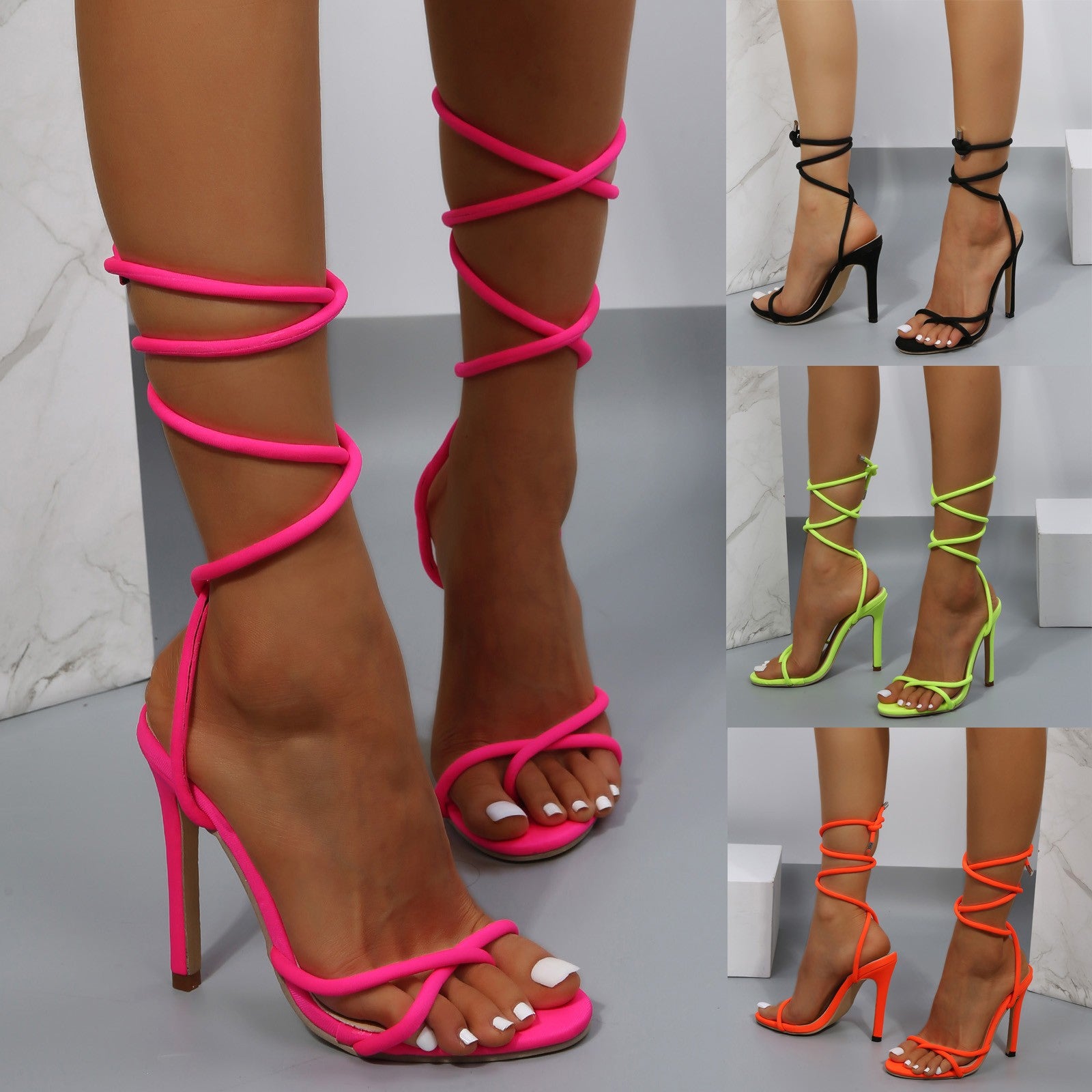 New Stiletto Sandals Fashion Women Summer Flock Cross Straps Comfortable Thin High Heels Shoes Peep Toe Breathable Sandals