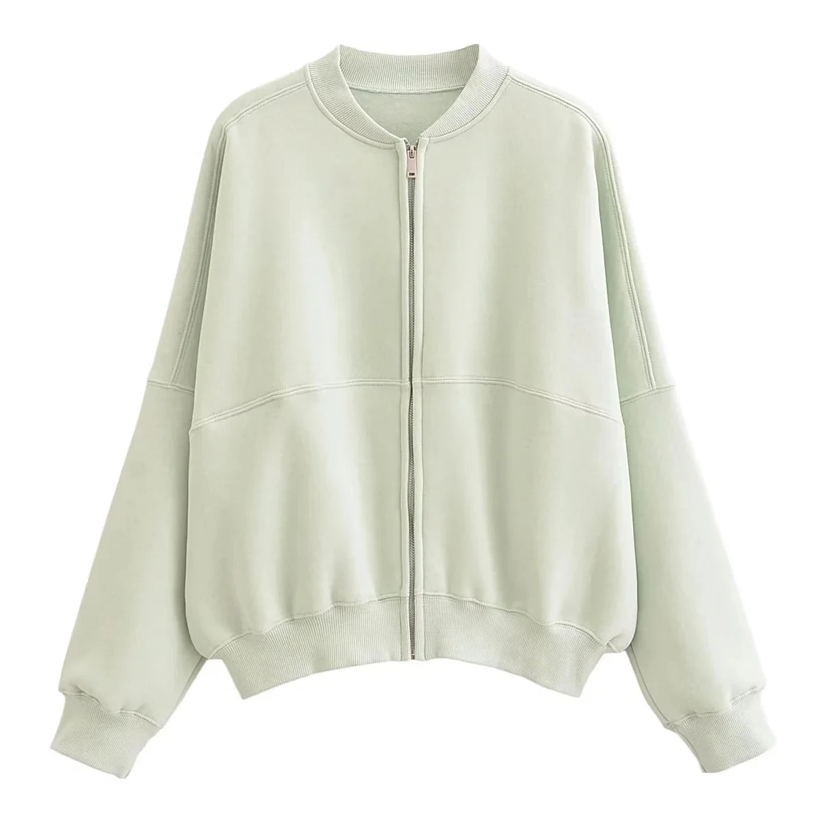 TRAFZA 2023 Women Sets Casual Solid Bomber Jackets Long Sleeve Zipper Sweatshirt Coat + Elastic Waist Pant Elegant Solid Suit