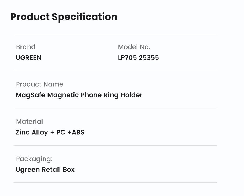 UGREEN Magnetic Phone Ring Holder For Magsafe iPhone 15 14 13 Pro Xiaomi Samsung Huawei Aluminum 360° Rotation MobilePhone Stand