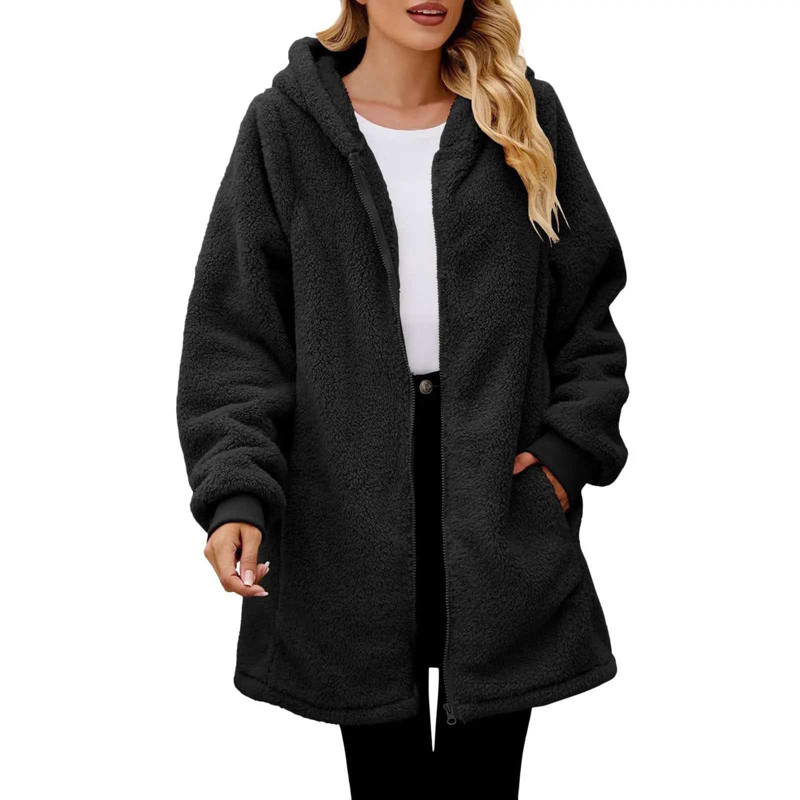 Women Causal Winter Overcoat Female Plus Sizes Hooded Pocket Cap Coat Outerwear Zipper Elegant Jacket Casco Feminino