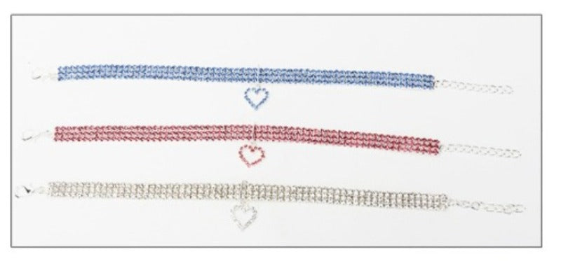 New Cat Dog Collar Three Row Elastic Rhinestone Pet Collars Love Decoration Necklace Puppy Kitten Ornament Pets Supplies