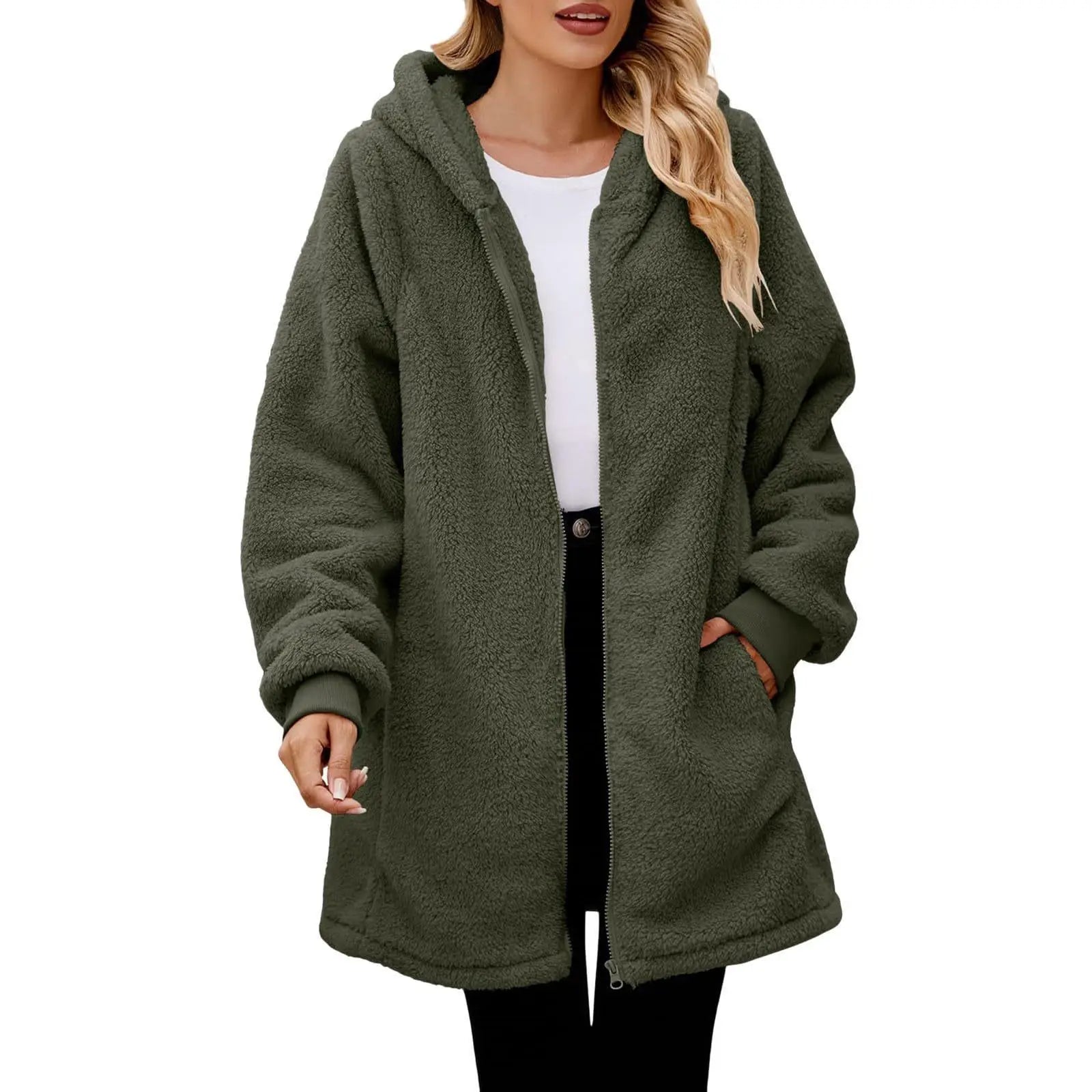 Women Causal Winter Overcoat Female Plus Sizes Hooded Pocket Cap Coat Outerwear Zipper Elegant Jacket Casco Feminino