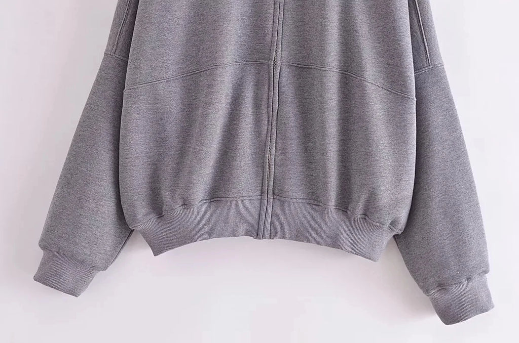 TRAFZA 2023 Women Sets Casual Solid Bomber Jackets Long Sleeve Zipper Sweatshirt Coat + Elastic Waist Pant Elegant Solid Suit