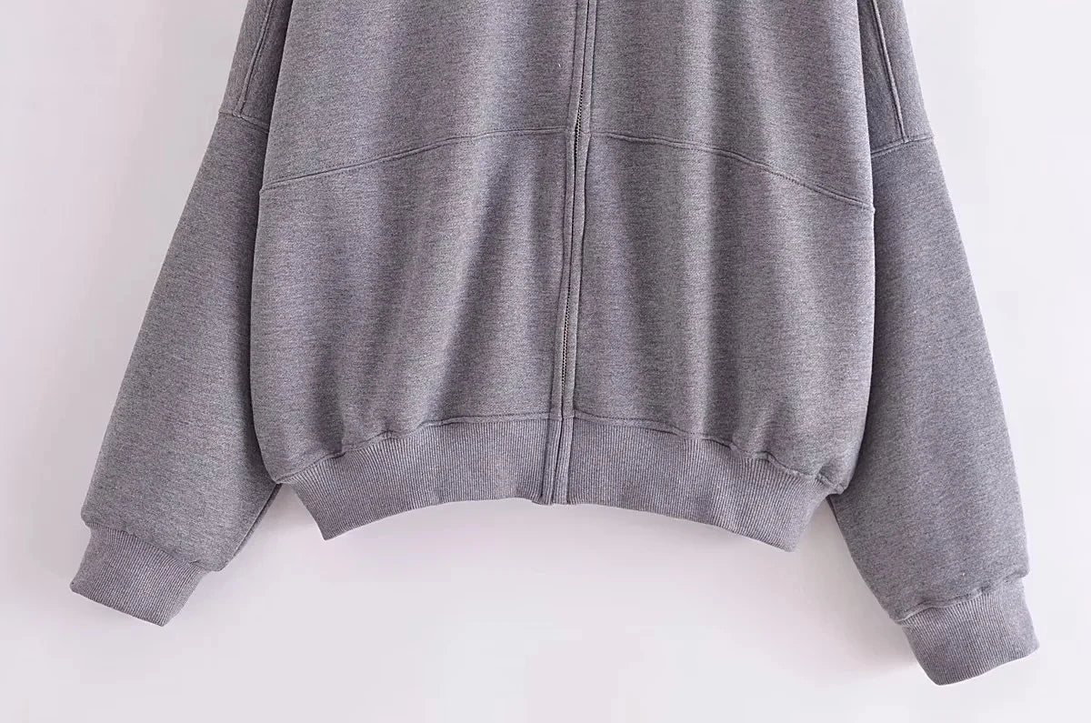 TRAFZA 2023 Women Sets Casual Solid Bomber Jackets Long Sleeve Zipper Sweatshirt Coat + Elastic Waist Pant Elegant Solid Suit