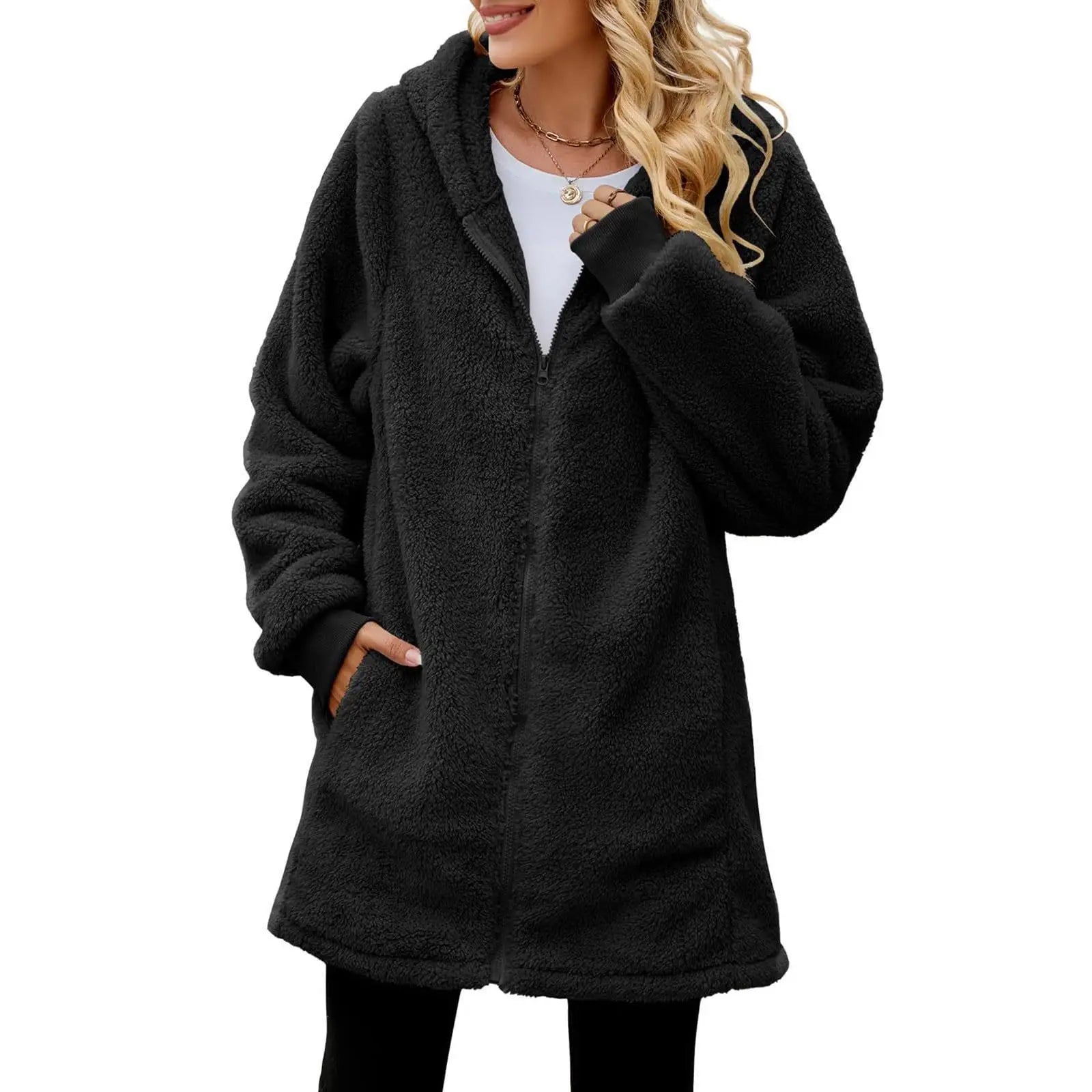 Women Causal Winter Overcoat Female Plus Sizes Hooded Pocket Cap Coat Outerwear Zipper Elegant Jacket Casco Feminino