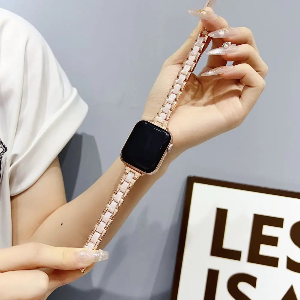 Stainless Steel Metal Resin Smart Watch Band, 14mm Width, Luxury Chain, Apple Watch Ultra, 9, 8, 7, 6, 41mm, 45mm, 40mm, 44mm