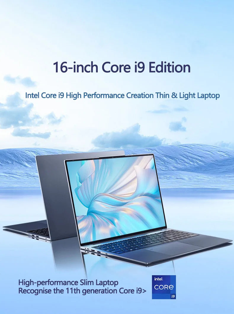 Laptop 16 Inch Intel Core I9-11900H 32 GB DDR4 2TB SSD Fingerprint Unlock 8 Cores 16 Threads 4.9 GHz Wifi6 HD Camera Computer