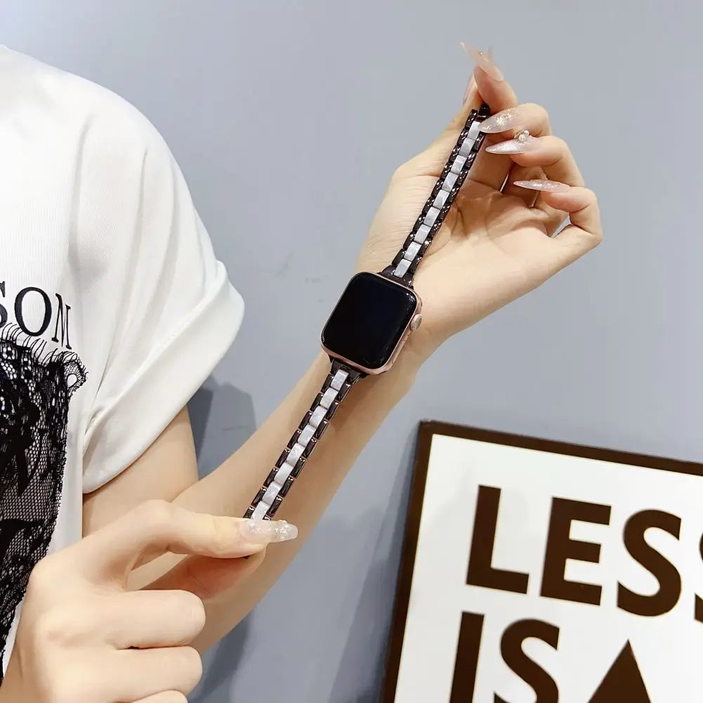 Stainless Steel Metal Resin Smart Watch Band, 14mm Width, Luxury Chain, Apple Watch Ultra, 9, 8, 7, 6, 41mm, 45mm, 40mm, 44mm