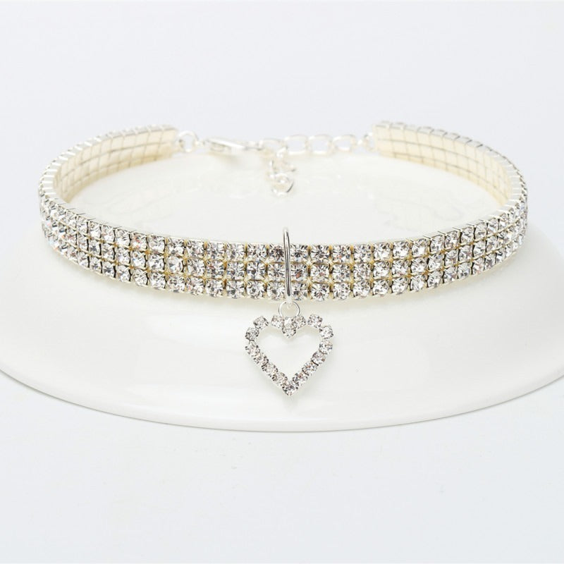 New Cat Dog Collar Three Row Elastic Rhinestone Pet Collars Love Decoration Necklace Puppy Kitten Ornament Pets Supplies