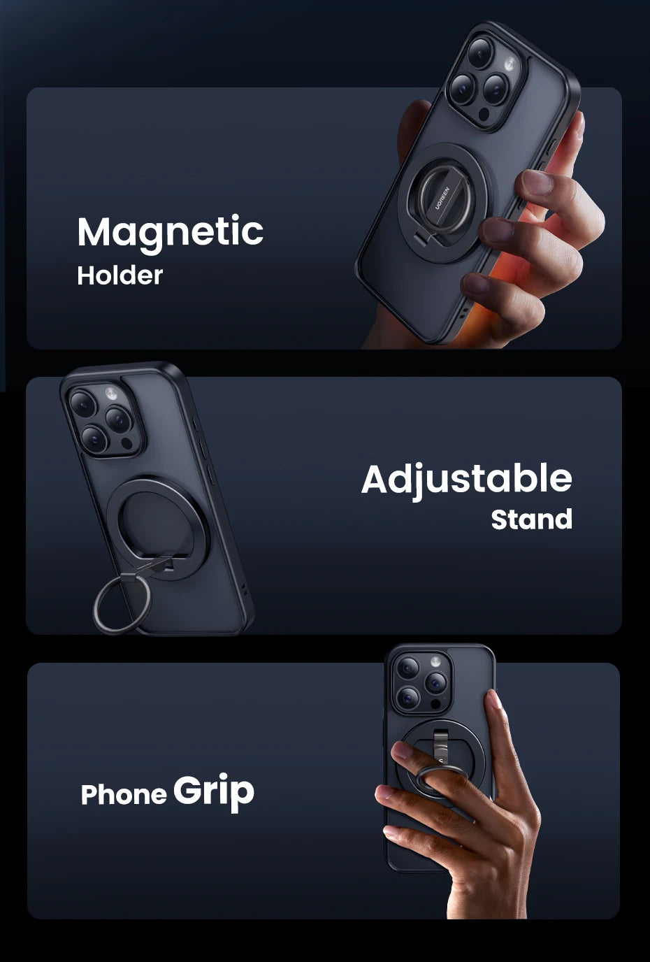 UGREEN Magnetic Phone Ring Holder For Magsafe iPhone 15 14 13 Pro Xiaomi Samsung Huawei Aluminum 360° Rotation MobilePhone Stand