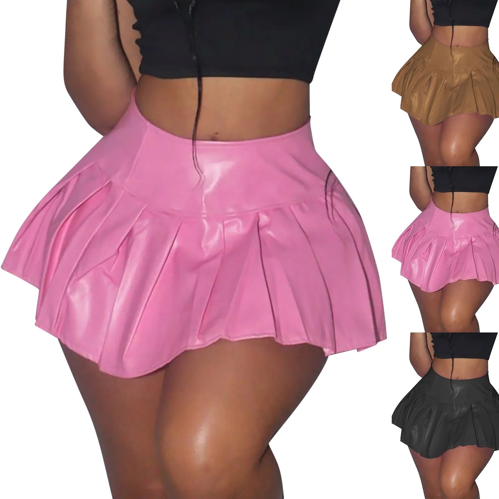 Plaid Skirt Women's Pleated Leather Skirt Basic Solid Versatile Stretchy Informal Skirt Women Tennis Skirt